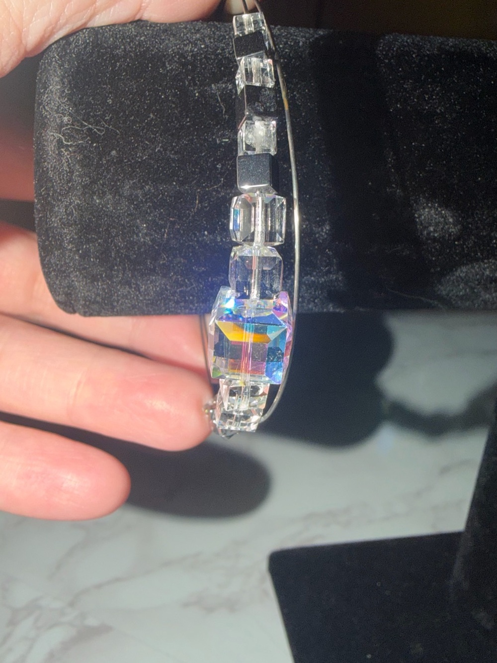 Iridescent Crystal Cube Bracelet - Clear